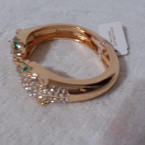 Leopard Heads Spring Back Bracelet Gold Tone Clear Rhinestones Natasha - Picture 8 of 9